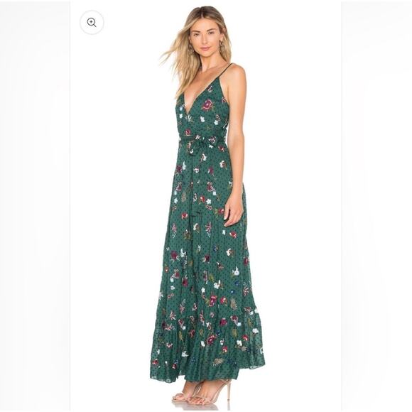 Tularosa Anthropologie Aubrie Sequin Embroidered Wrap Maxi Dress Green $240 Med - Picture 2 of 10